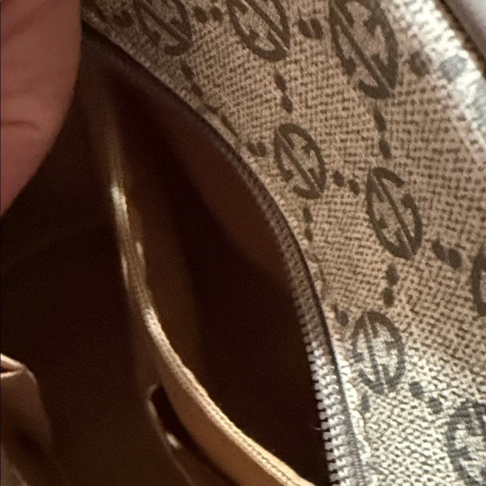Adrienne Vittadini AV Monogram Mini Backpack Beige Gold Logo Pocket